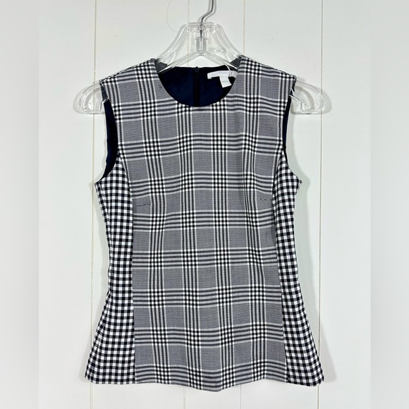 NWT Hugo Boss Imaia Plaid Checked Sleeveless Top Size 0 Black And White Back Zip - Picture 1 of 9